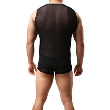 ONEFIT Men's See Through Fishnet Clubwear T-Shirt Undershirt Tank Top Vest