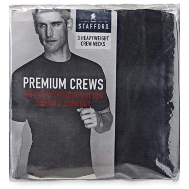 Stafford 3-Pack Men's Heavy Weight 100% Cotton Crew-Neck T-Shirt Black/Grey