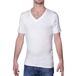 Sweatproof Undershirt for Men  V-Neck  White  Sweat Pads