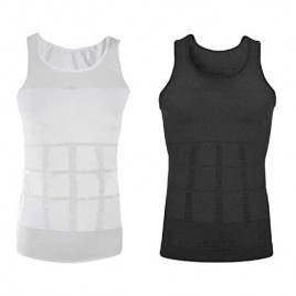 2-Pack Men's Slimming Body Shaper Vest Slim Tank Top Undershirt Compression Shapewear for Slim n Lift