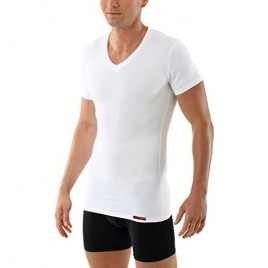 ALBERT KREUZ Business Shapewear – Men's Compression Shape Undershirt with v-Neck and Short Sleeves Stretch Cotton White