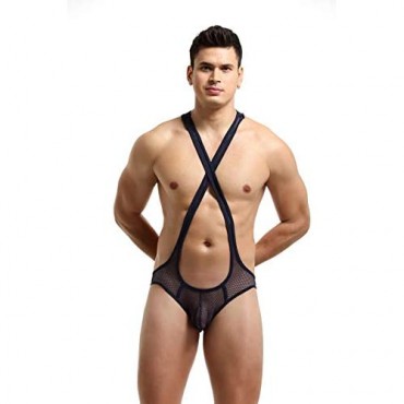 COMLIFE Men's Mesh Jockstrap Leotard Underwear Jumpsuits Wrestling Singlet Bodysuit