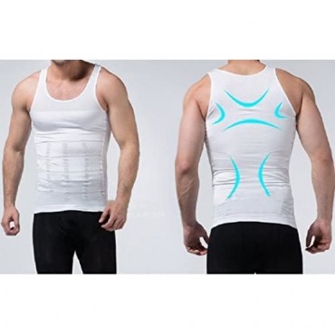 iBuylinks 2pcs Mens Compression Slimming Body Shaper Undershirt Black-White+A RFID Card Sleeve