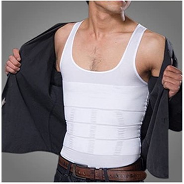 iBuylinks 2pcs Mens Compression Slimming Body Shaper Undershirt Black-White+A RFID Card Sleeve