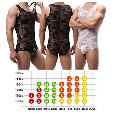 Men's Lace Bodysuit Jumpsuit One-Piece Leotard Floral Stretchy Singlet See Through Mesh Breathable Nightwear