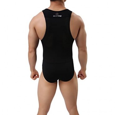 TESOON Men's Sport Bodysuit Mesh Jumpsuits Leotard Wrestling Singlet
