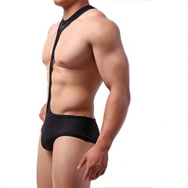 WINTOFW Men's Singlet Mesh Bodysuit Suspender Athletic Supporter Breathable Leotard One-Piece Underwear