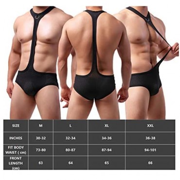 WINTOFW Men's Singlet Mesh Bodysuit Suspender Athletic Supporter Breathable Leotard One-Piece Underwear