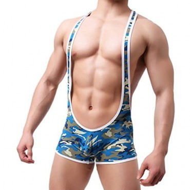YOOBNG Sexy Men Bodysuit Jumpsuits Underwear Camo Wrestling Singlet Lingerie
