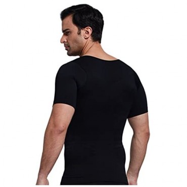 Zerobodys Men's Short Sleeve Shirt Classic Firming Panels Compression SS-M12 (XL Black)