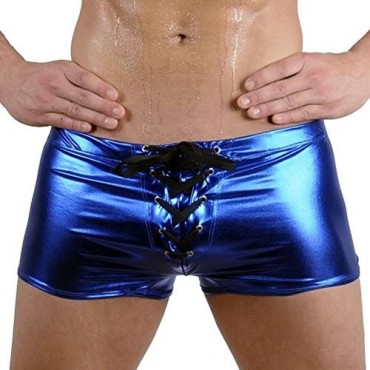 K-Men Mens Metallic Shiny Underpant Boxer Shorts Lace up Underwear Brief Bikinis