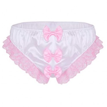 LiiYii Men's Sissy Crossdressing Panties Ruffled Floral Lace Trim Bikini Briefs Underwear