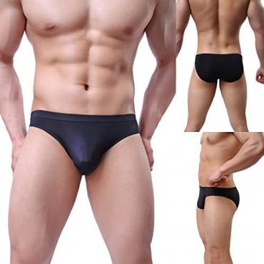 NEIKU Men's Sexy Ice Silk Bikini Underwear Low Rise Seamless Breathable Briefs