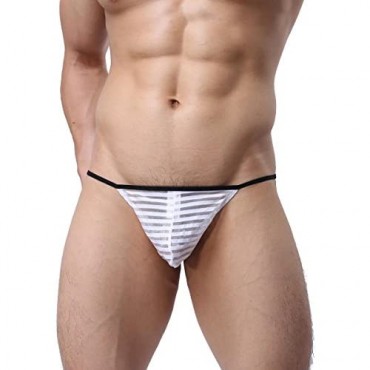 QiaTi Sexy Underwear Men's Briefs Thongs Transparent Stripes Underpants 6Pack