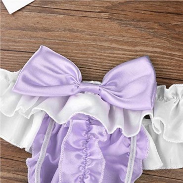 QinCiao Men's Silk Satin Underwear Ruffled Frilly Sissy Panties Bikini Briefs Crossdress Thongs
