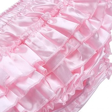 TSSOE Men's Satin Frilly Skirted Panties Brief Sissy Crossdress Bloomer Ruffled Underwear