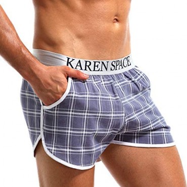 Arjen Kroos Men's Woven Tartan Boxer Shorts Cotton Plaid Boxers With Pockets