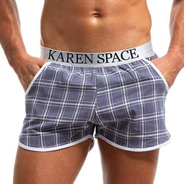 Arjen Kroos Men's Woven Tartan Boxer Shorts Cotton Plaid Boxers With Pockets