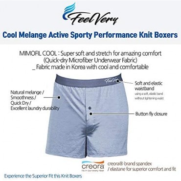 Feelvery Men's Cool Active Sporty Performance Knit Boxer Shorts Underwear (4 Pack) (Melange Large)