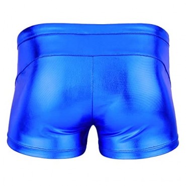 Freebily Men's Wetlook Patent Leather Drawstring Boxer Brief Shorts Beach Swim Trunks Underwear