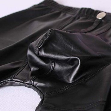 Gymskop Men's Sexy Leather Boxer Shorts Low Waist Trunks Button Closure Clubwear Short Shorts