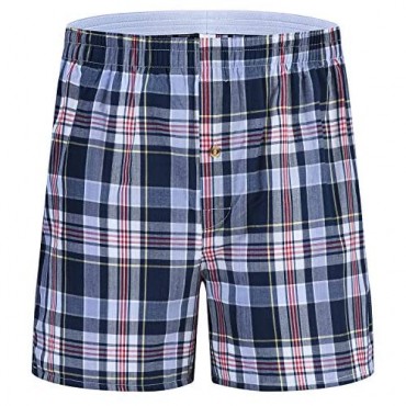 Mens Boxer Shorts Underwear Sleepwear 100% Cotton Plaid Tartan Open Fly Woven Classic Wear 3-Pack 6-Pack
