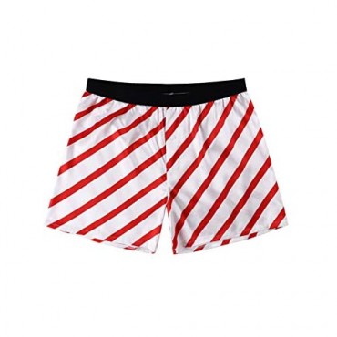 Mufeng Men's Frilly Satin Boxer Shorts Stripe Print Silk Lounge Halloween Christmas Underwear
