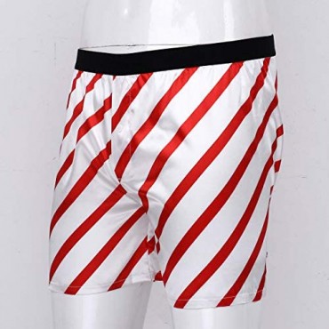 Mufeng Men's Frilly Satin Boxer Shorts Stripe Print Silk Lounge Halloween Christmas Underwear