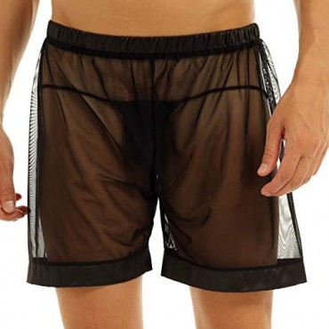 QinCiao Men's See Through Shorts Mesh Loose Breathable Lounge Underwear Cover up Boxer Trunks
