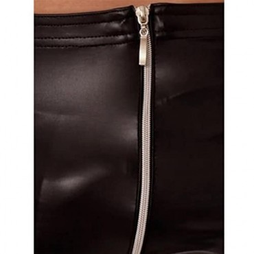 Sexy Vinyl Leather Men Boxers Pants Black Double Zipper Fetish Shorts Wetlook Club Underwear