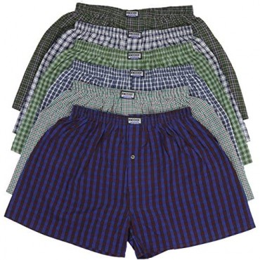ToBeInStyle Men's Pack of 6 or 3 Classic Fit Tartan Plaid Boxers w/Button Fly
