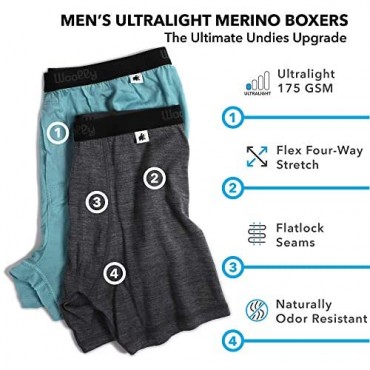 Woolly Clothing Men's Merino Wool Classic Boxer - Ultralight - Wicking Breathable Anti-Odor