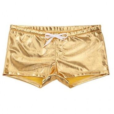 YOOJIA Men's Shiny Metallic Leather Boxer Shorts Pants Drawstring Swim Trunks Lounge Underwear