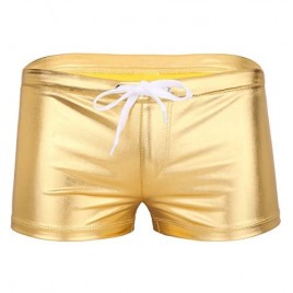 YOOJIA Men's Shiny Metallic Leather Boxer Shorts Pants Drawstring Swim Trunks Lounge Underwear