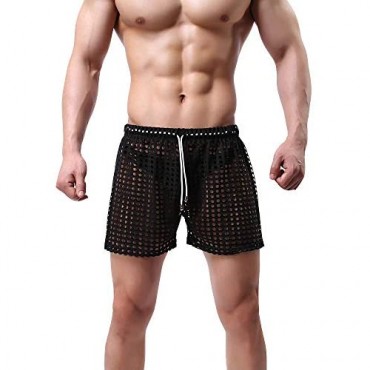 YUFEIDA Mens Hollow Openwork Drawstring Lounge Underwear Boxer Shorts Loose Bikini Trunks Multi Color