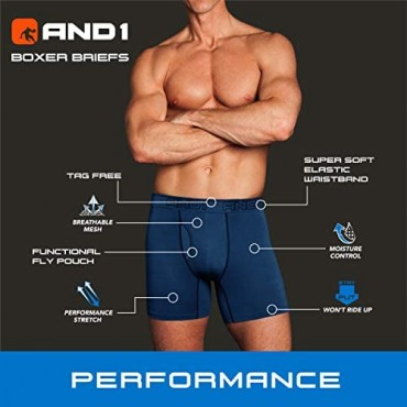 AND1 Men's Underwear - Performance Compression Boxer Briefs with Functional Fly (4 or 5 Pack)