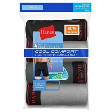 Hanes Men's 4-Pack Cool Comfort Breathable Mesh Long Leg Boxer Brief