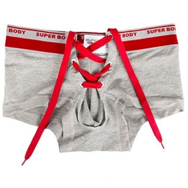 Mens Cotton Sexy Underwear with Long Drawstring Cute Sexy Lingerie Boxer Briefs