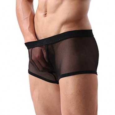 Mens Sexy Underwear Breathable Mesh Boxer Briefs See Through Hollow Lingerie