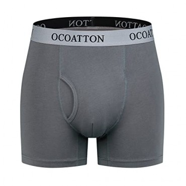 OCOATTON Men's Boxer Briefs Big and Tall Combed Cotton Underwear Open Fly 6-Pack