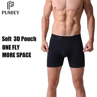 Pumiey Men's Boxer Briefs With Pouch Cotton Long One Fly Low Ries Boxer Briefs Underwear 5 Pack S M L XL XXL