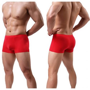 YuKaiChen Men's Trunks Underwear Silk Boxer Briefs Short Leg