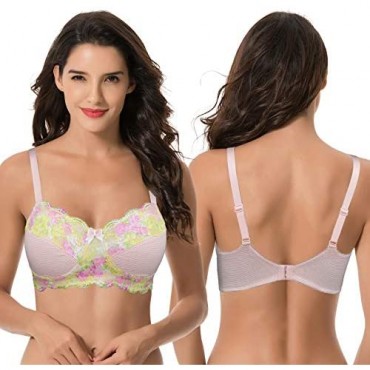 Curve Muse Women Plus Size Minimizer Wirefree Unlined Bra with Lace Trim-2Pack
