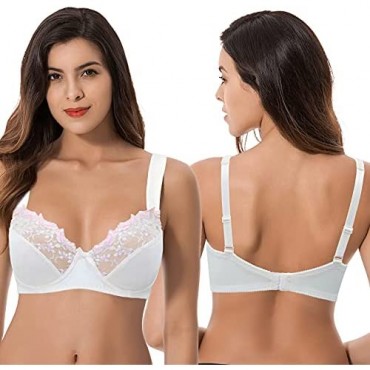 Curve Muse Womens Plus Size Minimizer Underwire Bra with Lace Embroidery-2Or3PK
