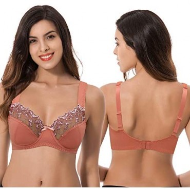 Curve Muse Womens Plus Size Minimizer Underwire Bra with Lace Embroidery-2Or3PK