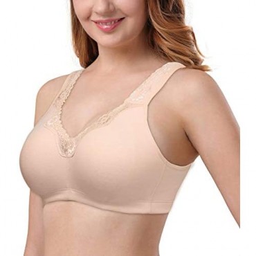 DotVol Women's Comfort Embroidered Lace Non Foam Wirefree Lift Cotton Everyday Bra