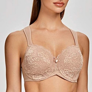MELENECA Women's Floral Lace Non-Padded Minimizer Full Coverage Underwire Bra