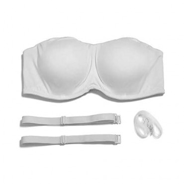 Vgplay Women's Strapless Minimizer Bra with Clear Straps and Removable Pads Smooth Bandeau Convertible Bras Plus Size