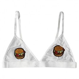 Women Lingerie Bra Sheer Lace Halter Lovely Burger Bra Bondage Straps Hamburger Printed Out Erotic Crop Top Bralette