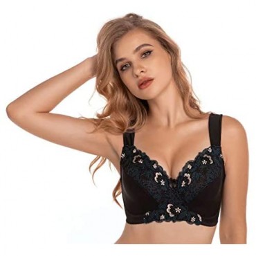 Women Minimizer Unlined Wireless Bras with Plus Size & Embroidery lace 2 Pack